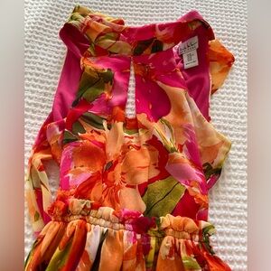 Nicole Miller New York Floral Orange & Pink Midi Dress XS